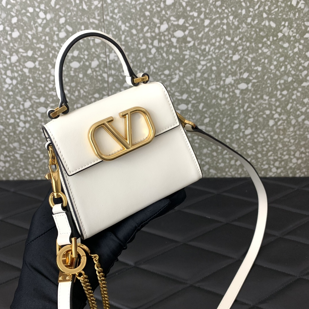 Valentino Garavani Vsling Micro Handbag in Ivory Grainy Calfskin Leather 